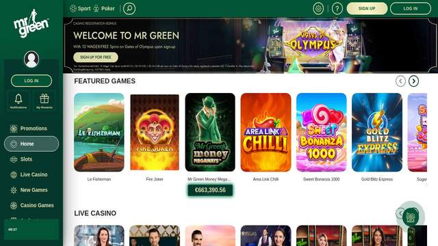 Mr Green casino screenshot